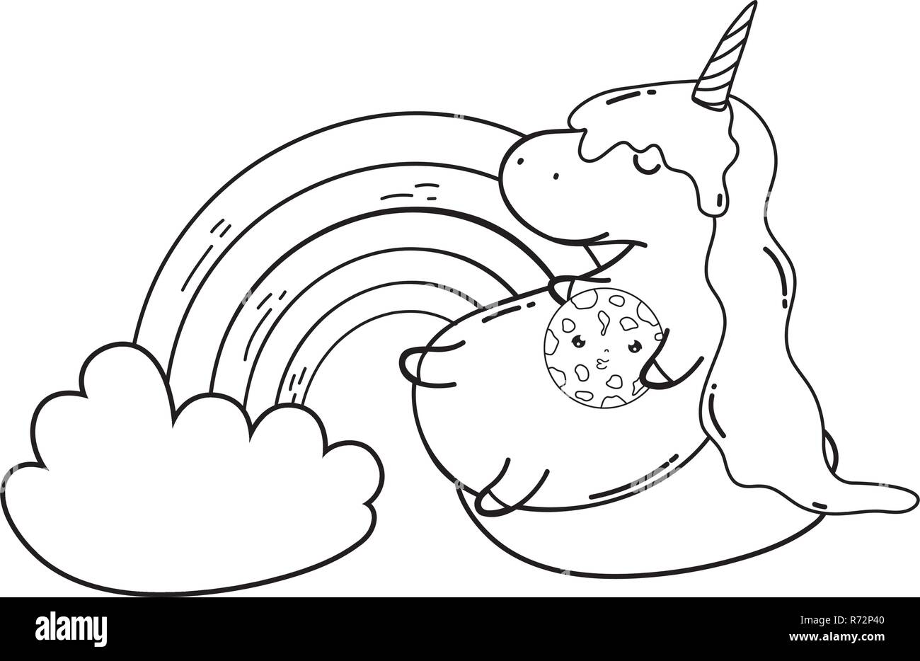 cute unicorn with clouds and rainbow kawaii Stock Vector Image & Art ...