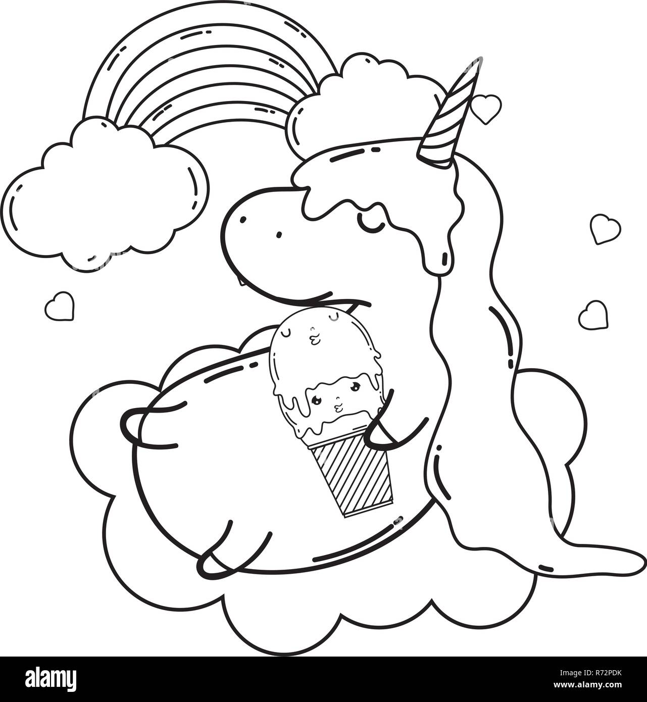 cute unicorn with clouds and rainbow kawaii Stock Vector Image & Art ...
