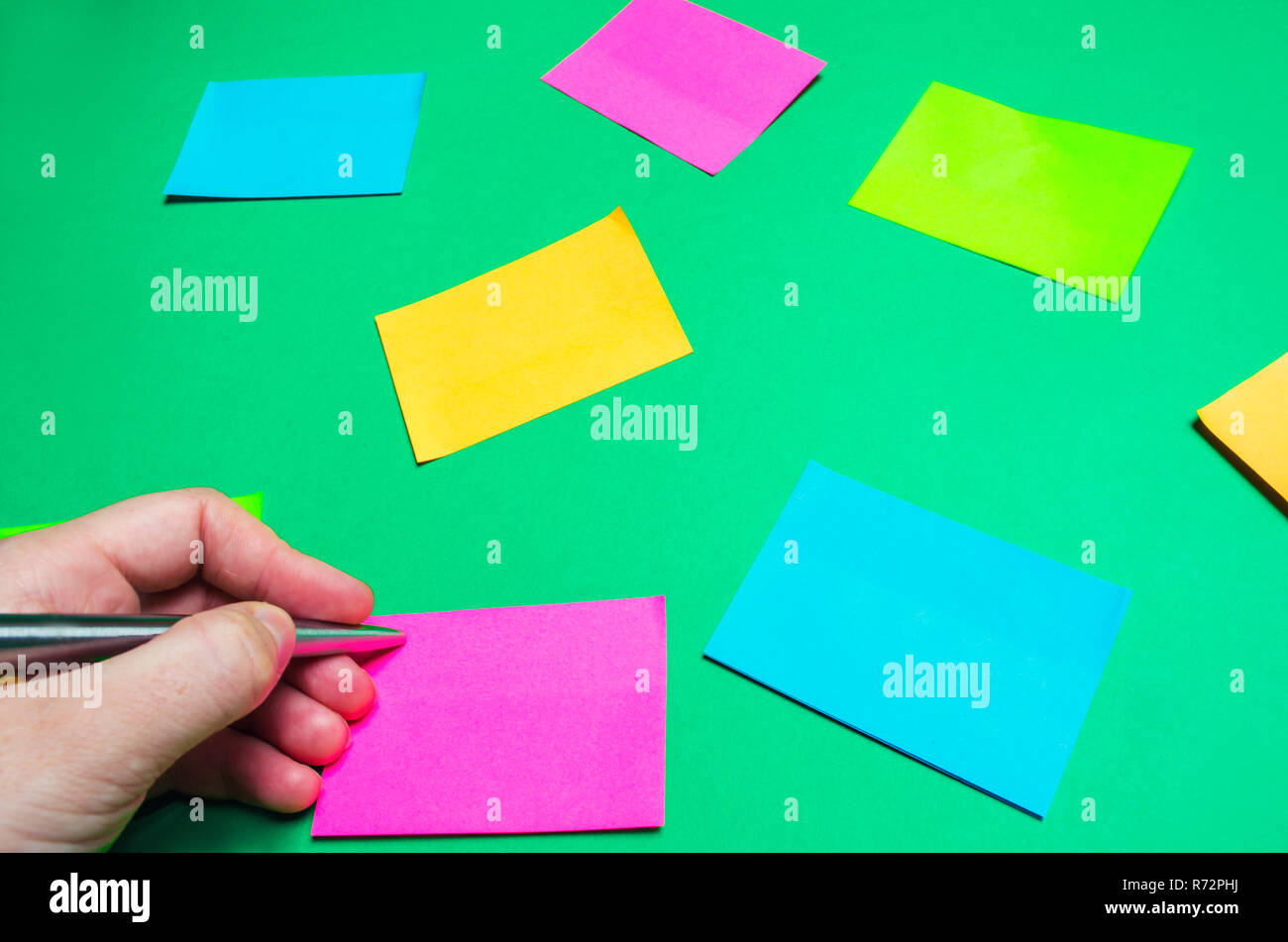 sticky stickers for notes on a green background. time management ...