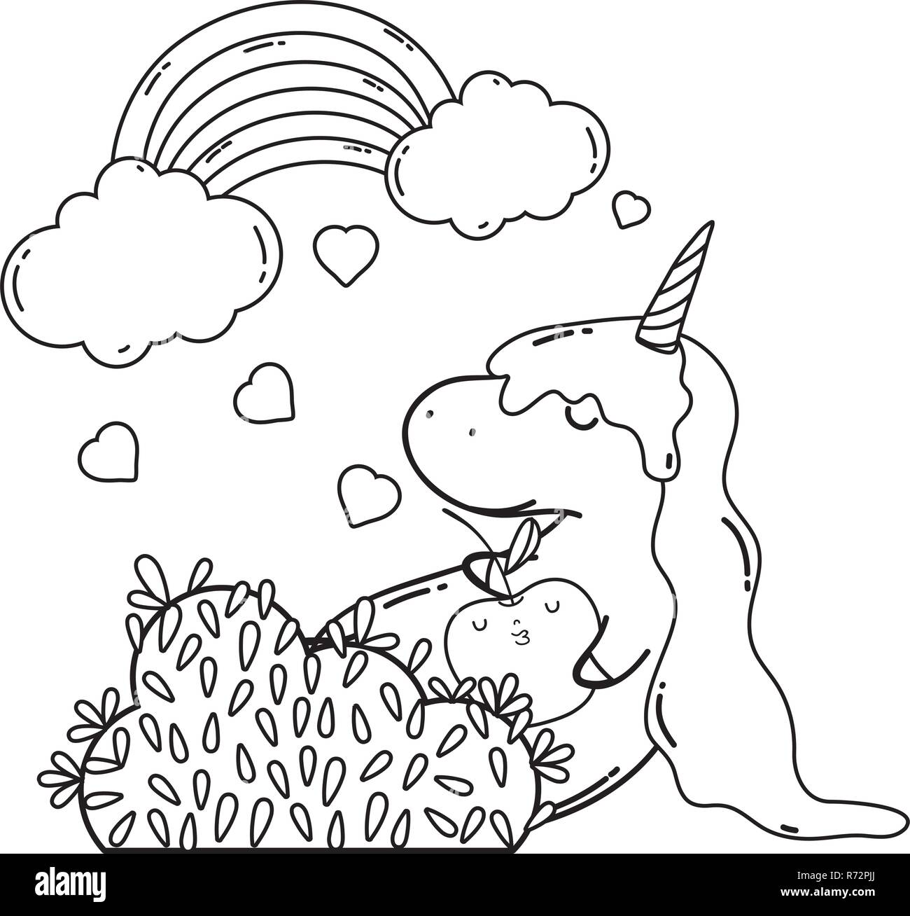 cute unicorn with clouds and rainbow kawaii Stock Vector Image & Art ...