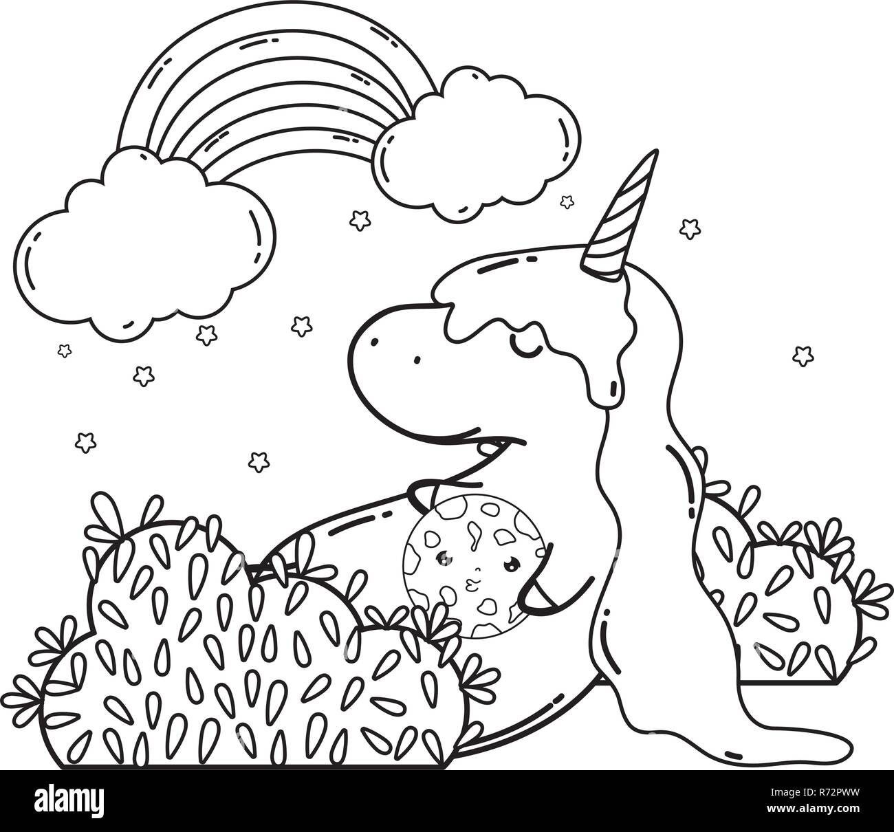 cute unicorn with clouds and rainbow kawaii Stock Vector Image & Art ...
