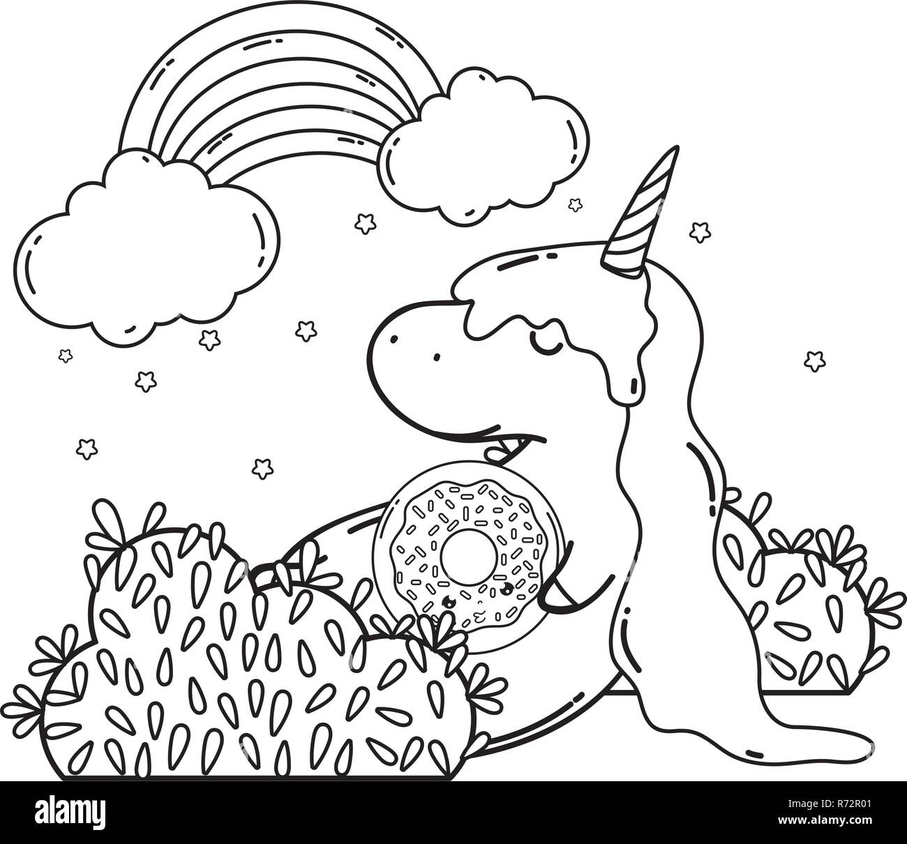 cute unicorn with clouds and rainbow kawaii Stock Vector Image & Art ...