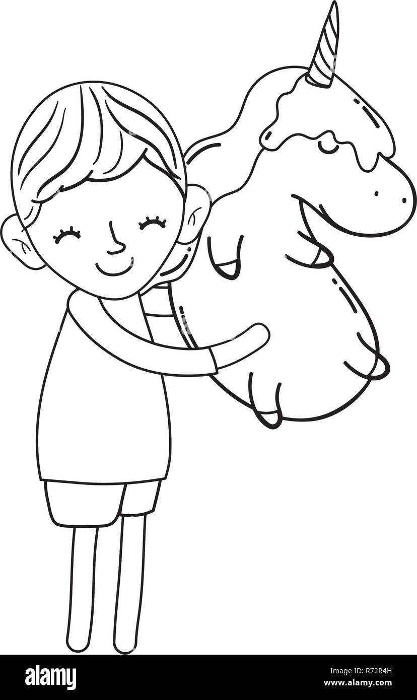 little boy with unicorn kawaii character Stock Vector Image &amp; Art - Alamy