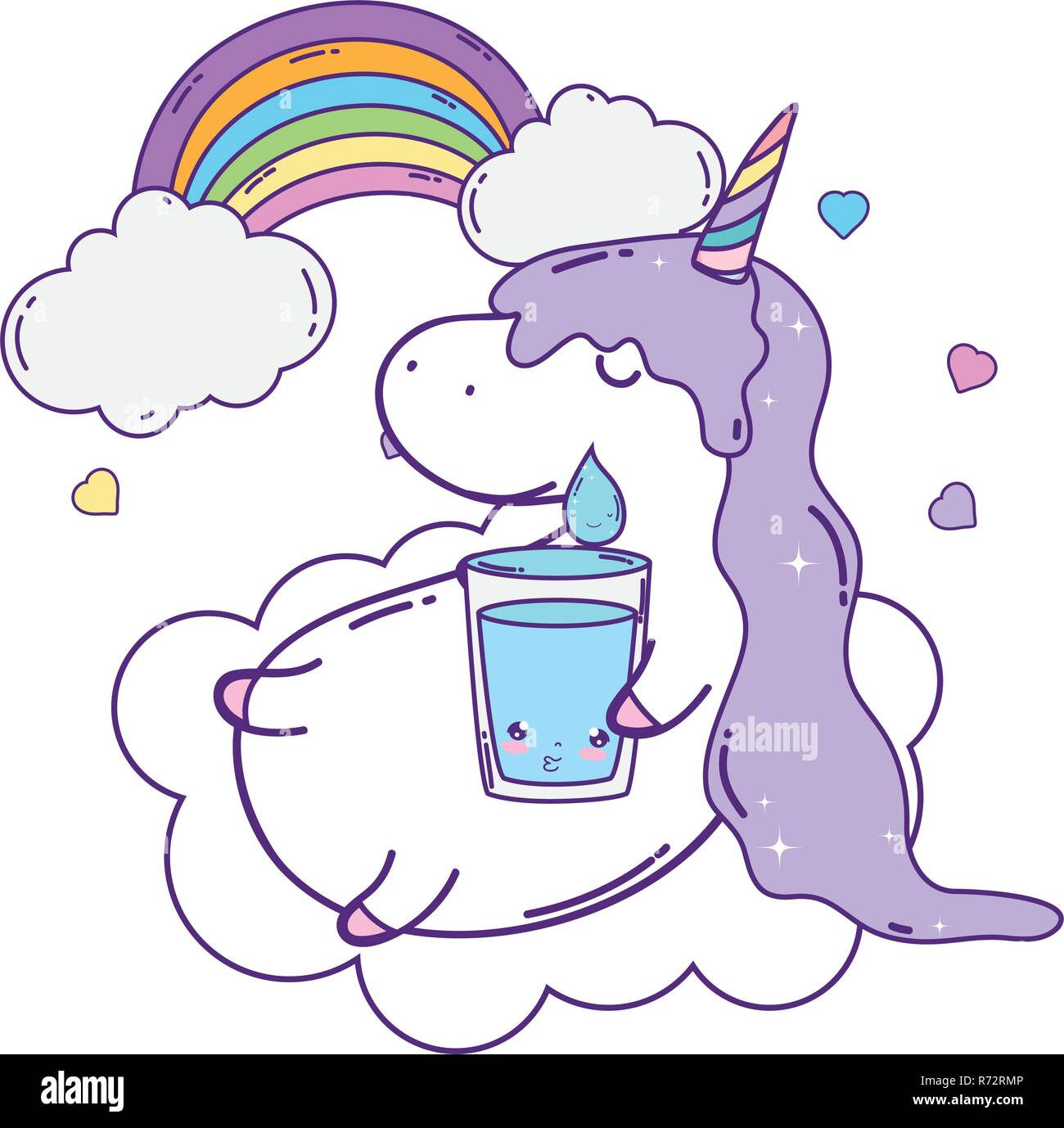 cute unicorn with clouds and rainbow kawaii Stock Vector Image & Art ...