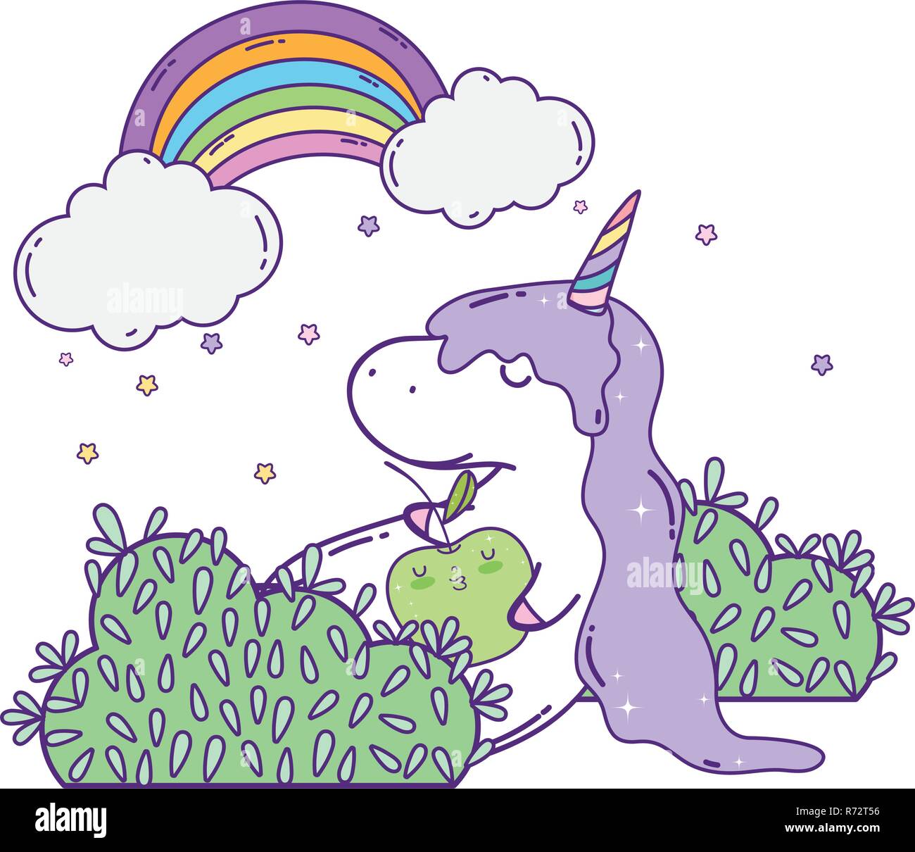 cute unicorn with clouds and rainbow kawaii Stock Vector Image & Art ...