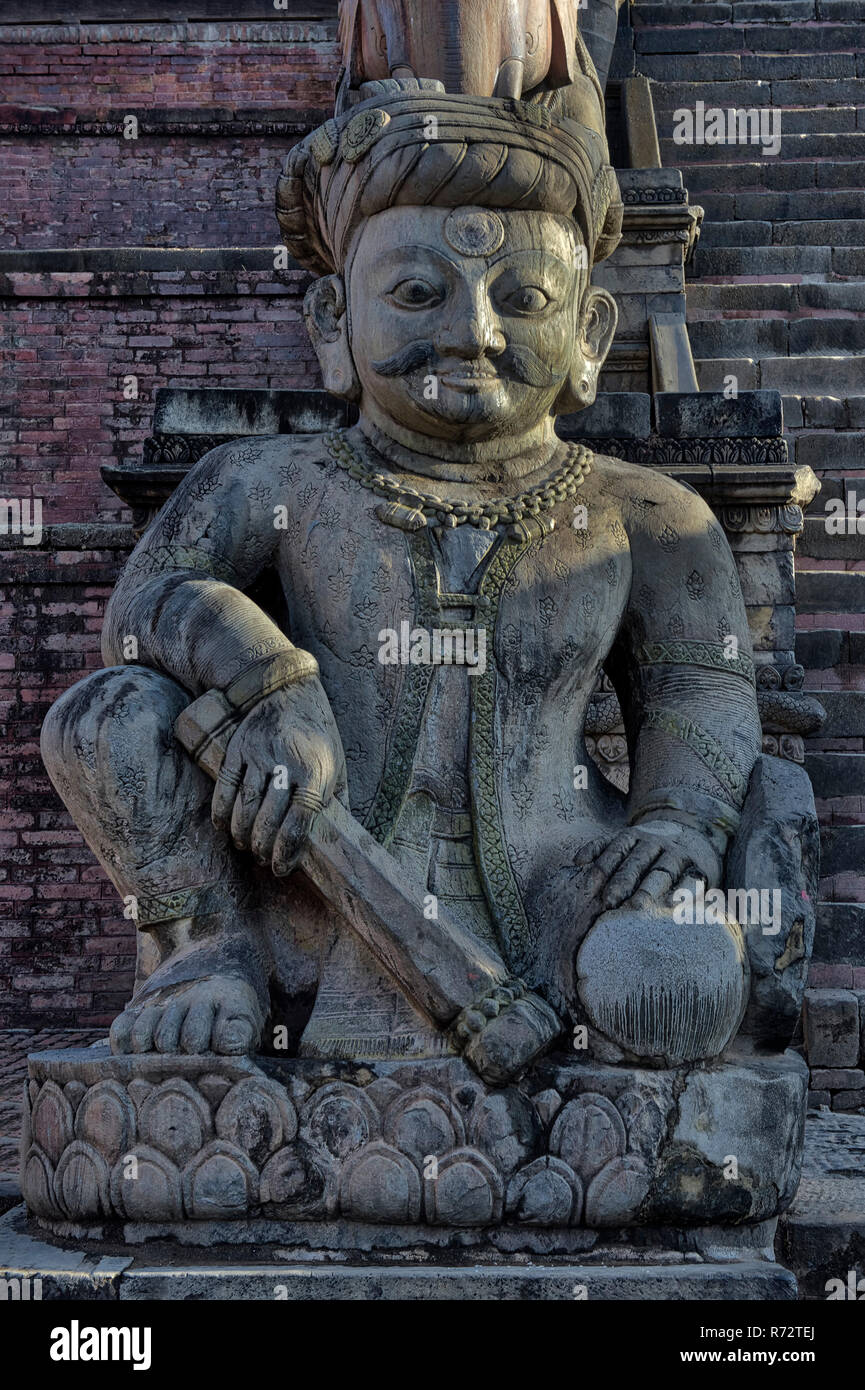 Nyatapola Siddhi Lakshmi Temple or Ngatapola Temple guarded by the Rajput Wrestlers Jayame and Phattu, Taumadhi Tole Square, Bhaktapur, Nepal Stock Photo