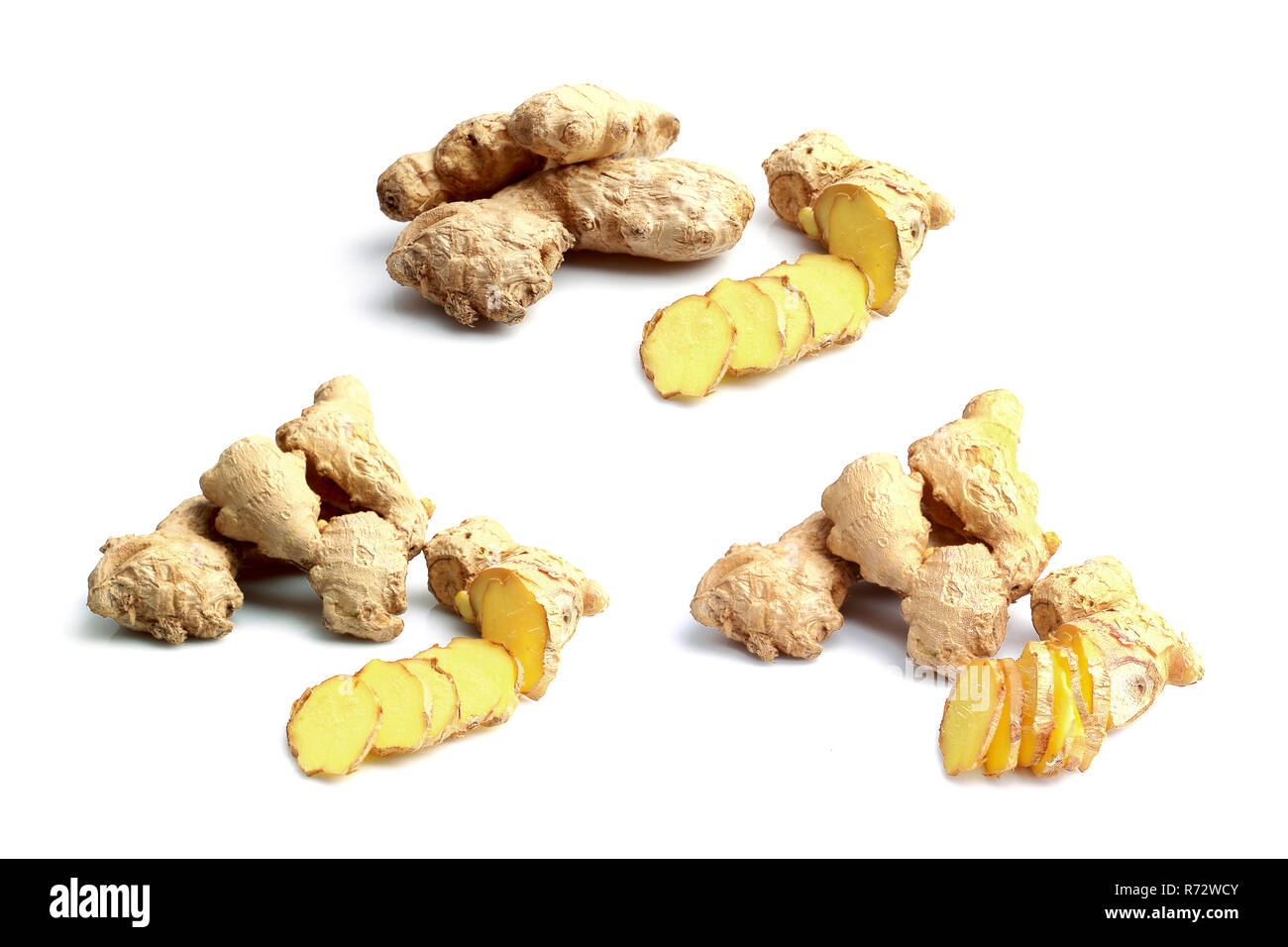 Close-up shot of sliced gingers isolated on white background Stock Photo