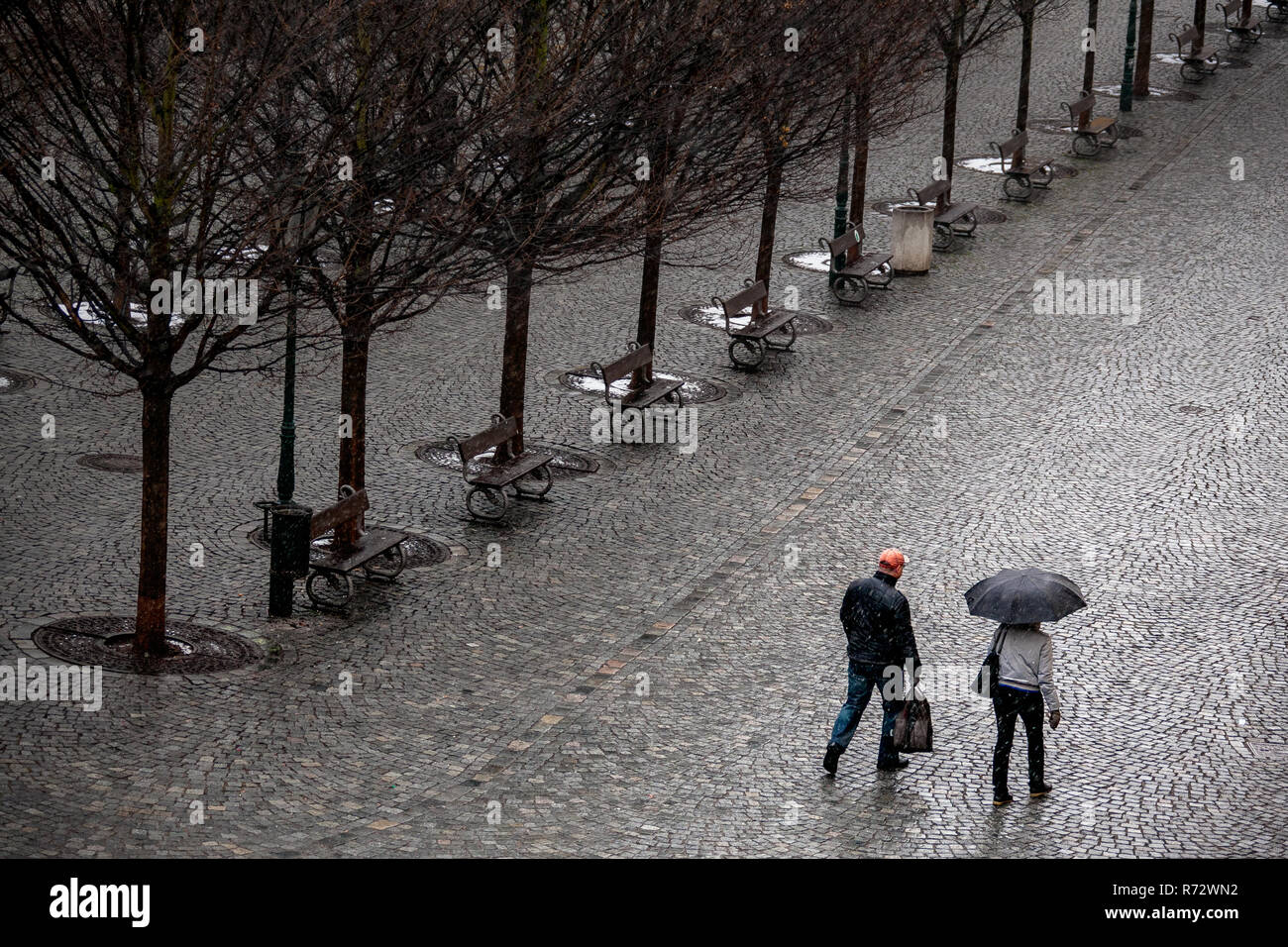 PRAGUE, CZECH REPUBLIC - FEBRUARY 19, 2013: seen from the bridge of St. Charles in Prague towards Na Kampe Stock Photo
