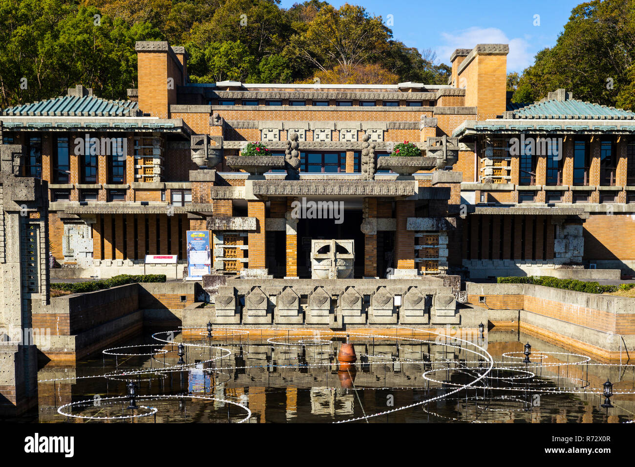 The front of the former Tokyo Imperial Hotel by Frank Lloyd Wright,  exhibited inside Meiji-mura open-air architectural museum. The museum,  situated in Stock Photo - Alamy