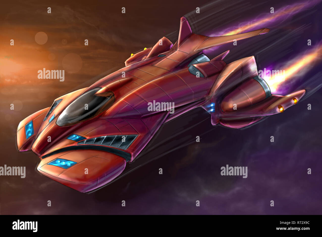 Concept Art Painting of Futuristic Space Ship or Aircraft Stock Photo