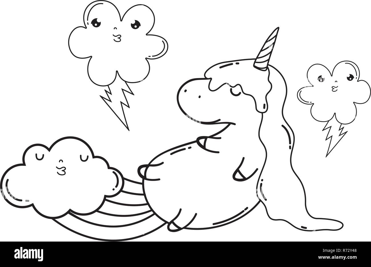 cute unicorn with clouds and rainbow kawaii Stock Vector Image & Art ...