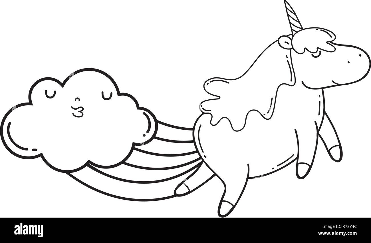 cute unicorn with clouds and rainbow kawaii Stock Vector Image & Art ...