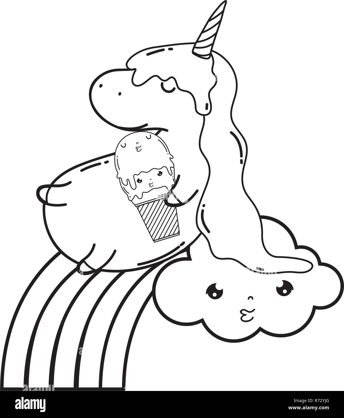 cute unicorn with clouds and rainbow kawaii Stock Vector Image & Art ...