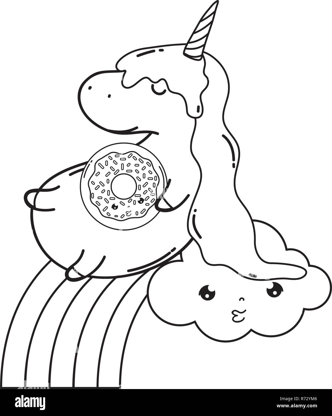 cute unicorn with clouds and rainbow kawaii Stock Vector Image & Art ...