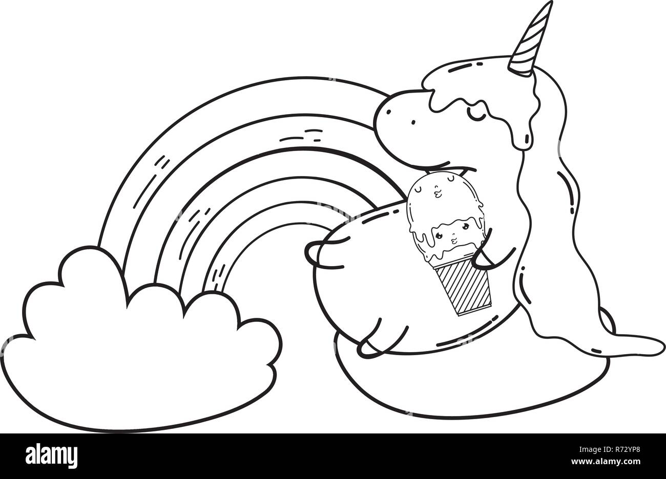 cute unicorn with clouds and rainbow kawaii Stock Vector Image & Art ...