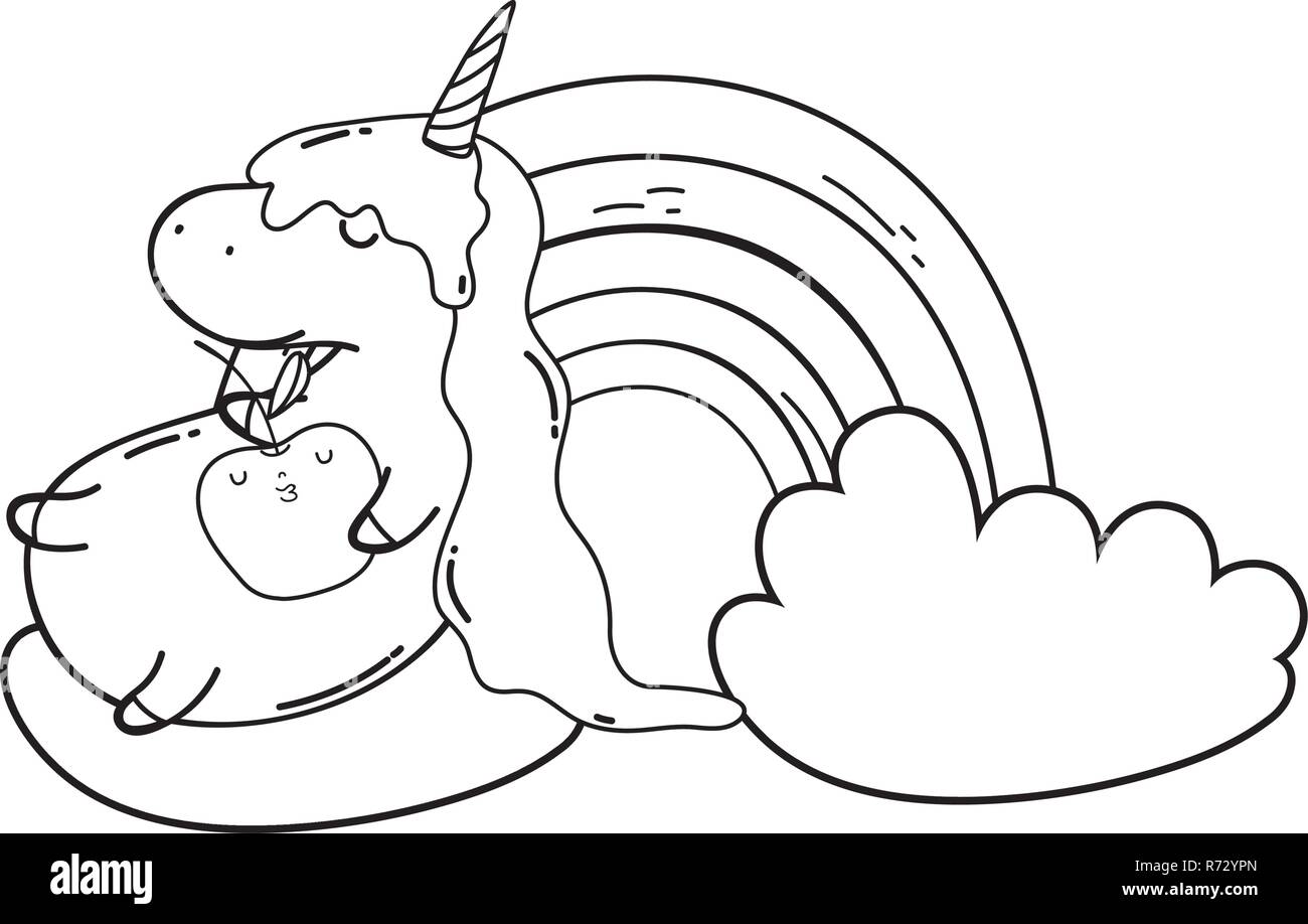 cute unicorn with clouds and rainbow kawaii Stock Vector Image & Art ...