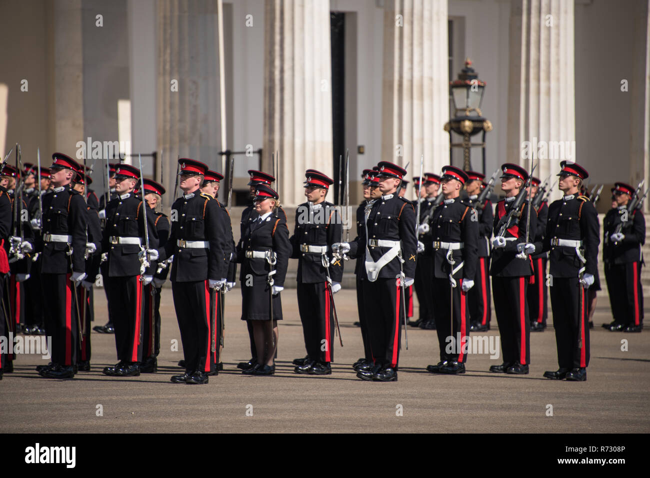 Officer Cadets at the Royal Military Academy Sandhurst take part in the Sovereigns Parade prior to being commissioned. Stock Photo