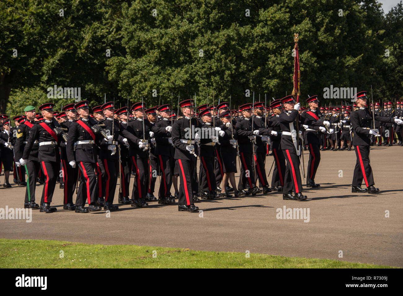 Officer Cadets at the Royal Military Academy Sandhurst take part in the Sovereigns Parade prior to being commissioned. Stock Photo