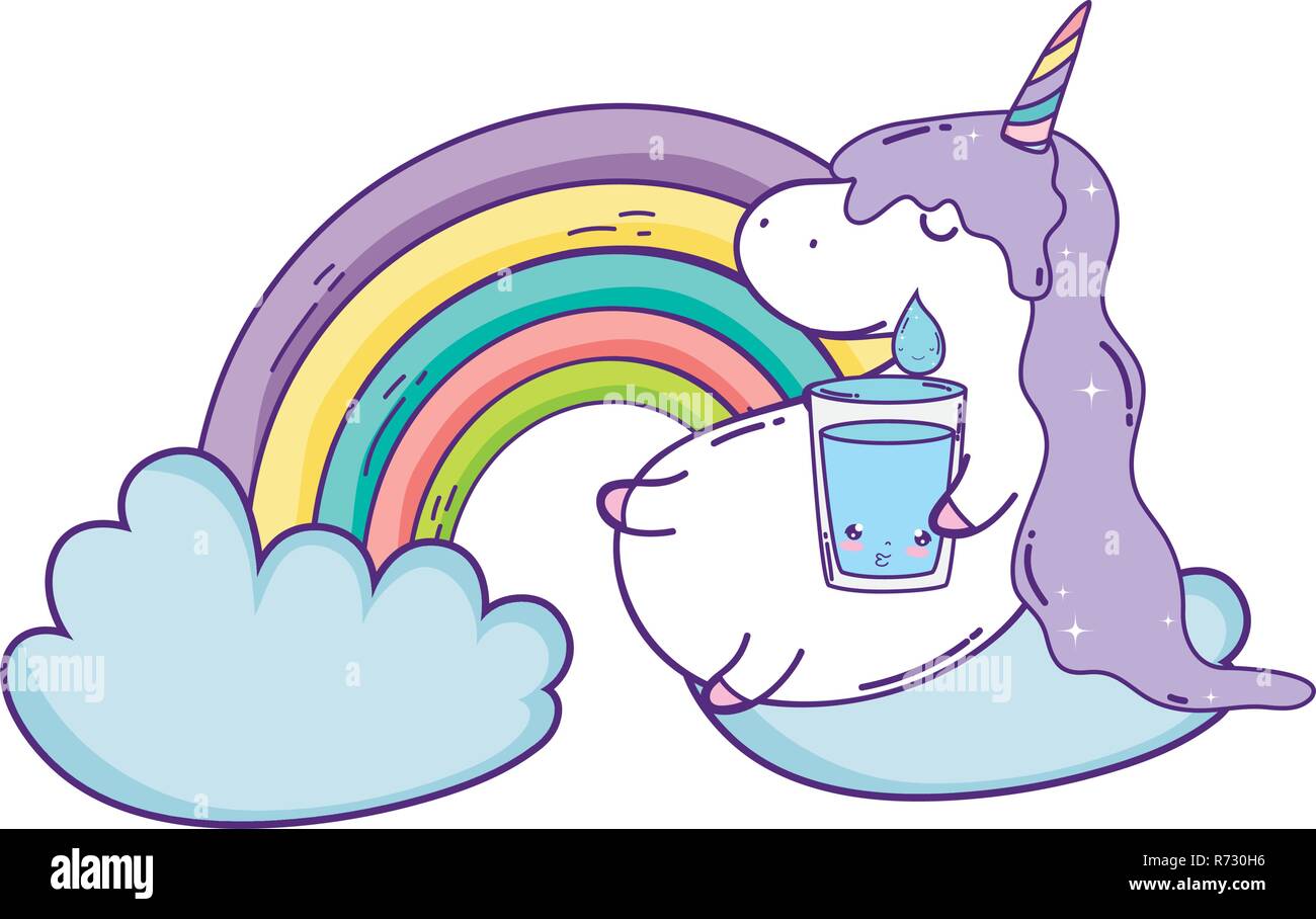 cute unicorn with clouds and rainbow kawaii Stock Vector Image & Art ...