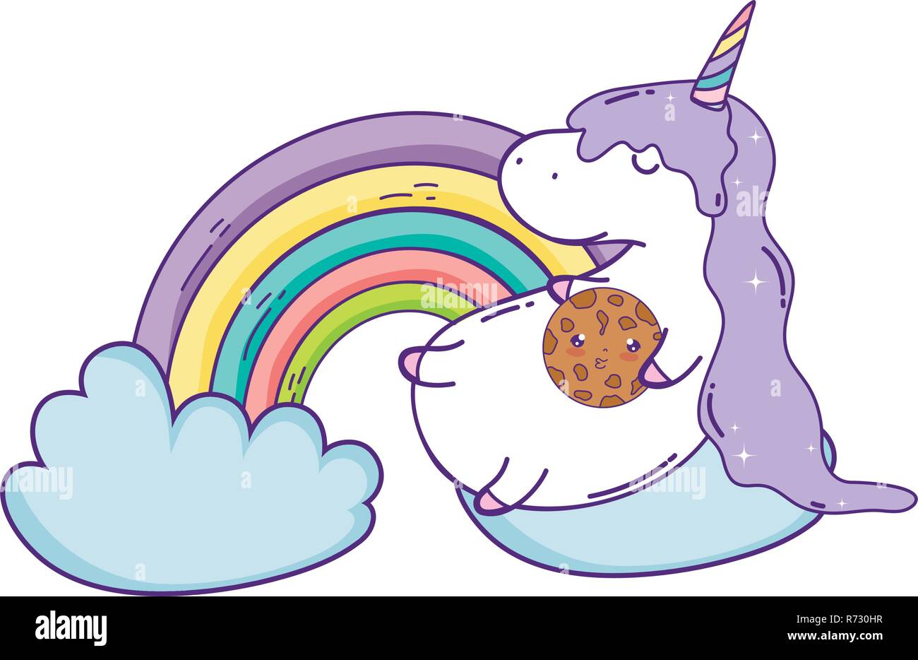 cute unicorn with clouds and rainbow kawaii Stock Vector Image & Art ...
