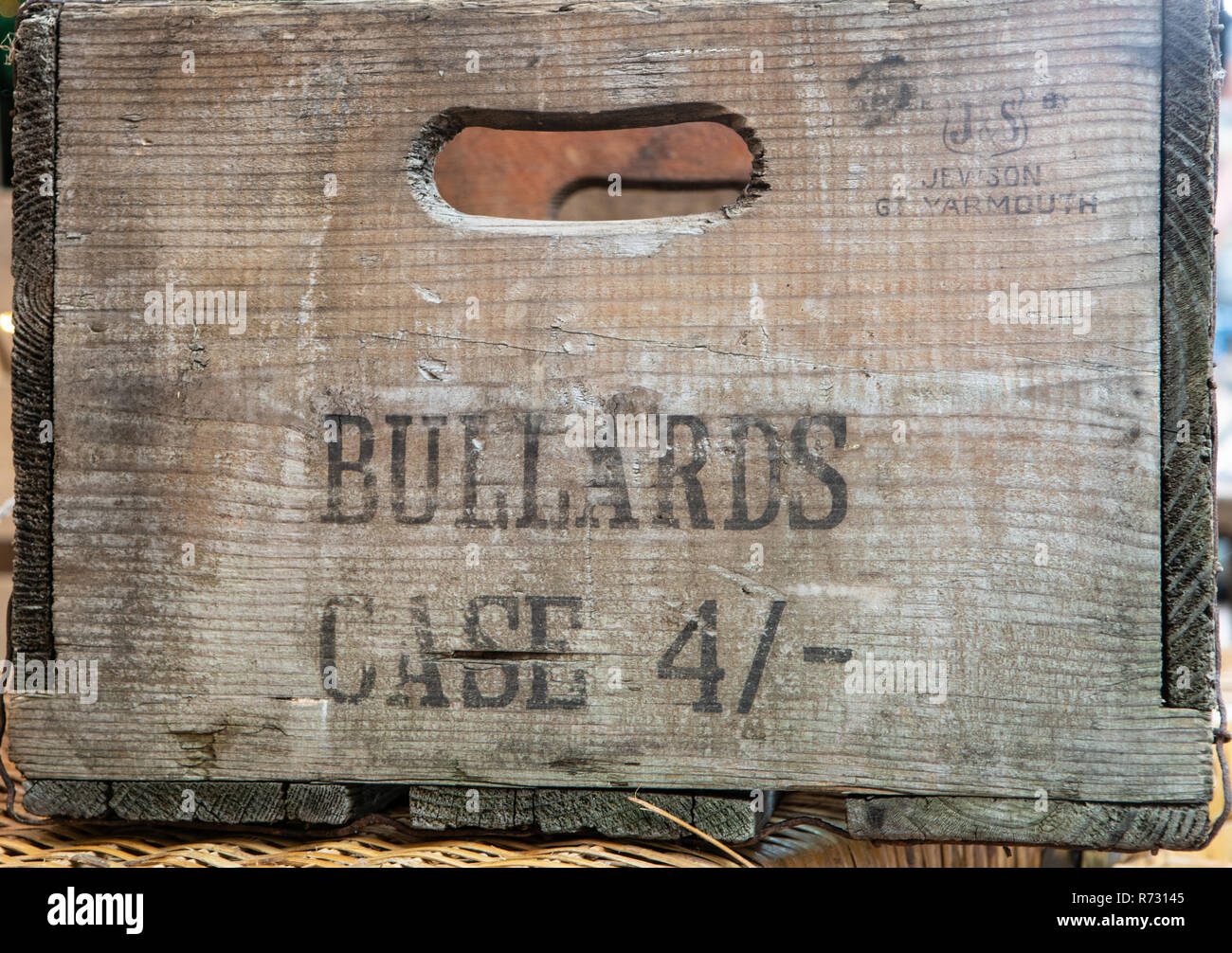 Wooden drinks case from Bullards Distillery. Stock Photo