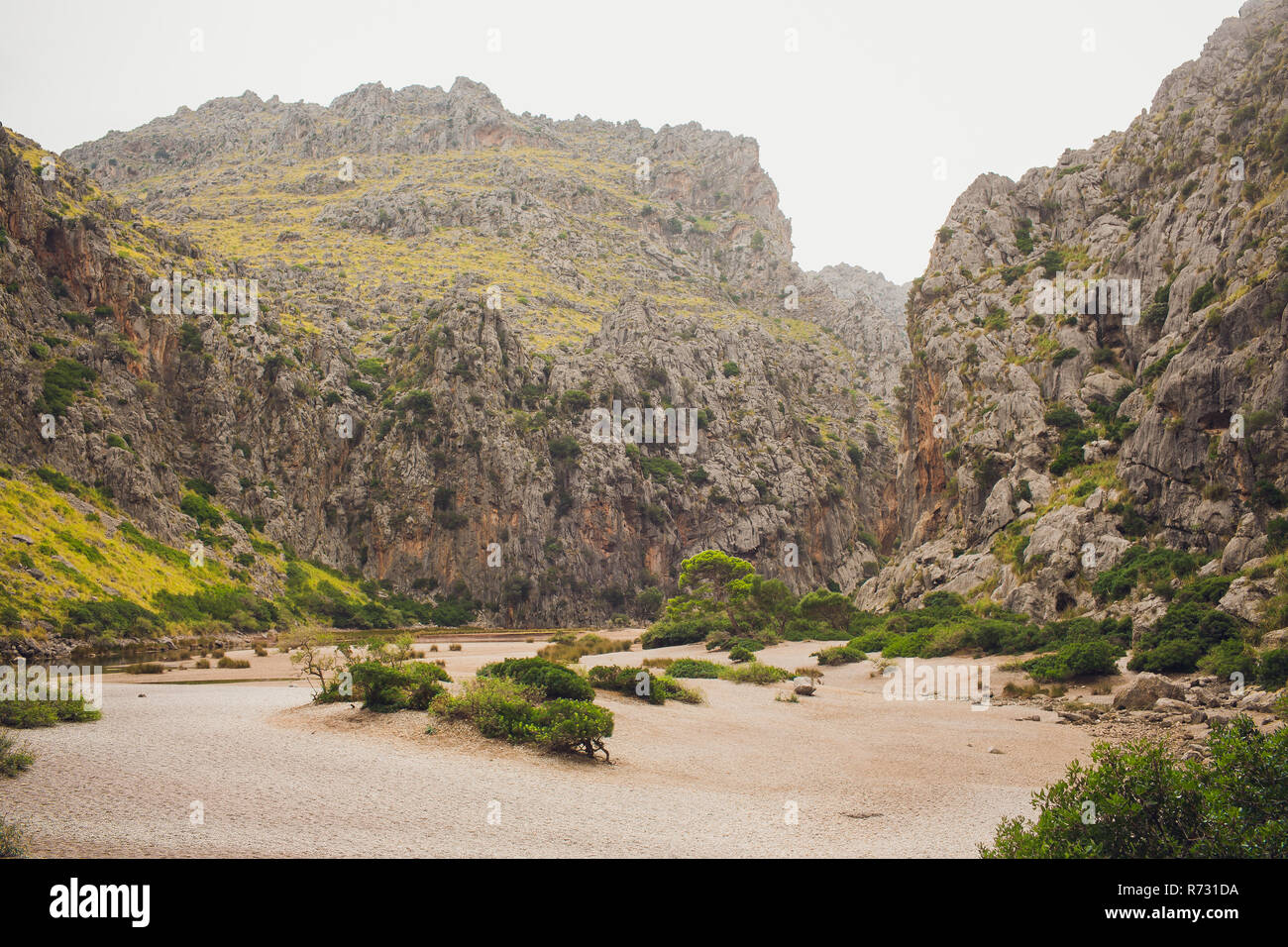 Beautiful bay beach turquoise sea mountains, Cala Sa Calobra. Majorca. Balearic Islands. Spain Stock Photo