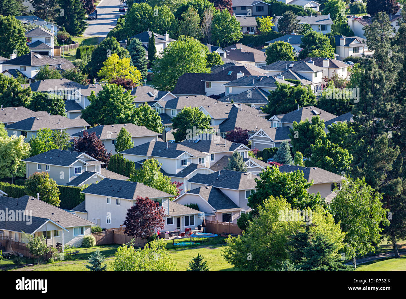 Elevated view of a residential subdivision in the Okanagan Valley West Kelowna British Columbia Canada Stock Photo