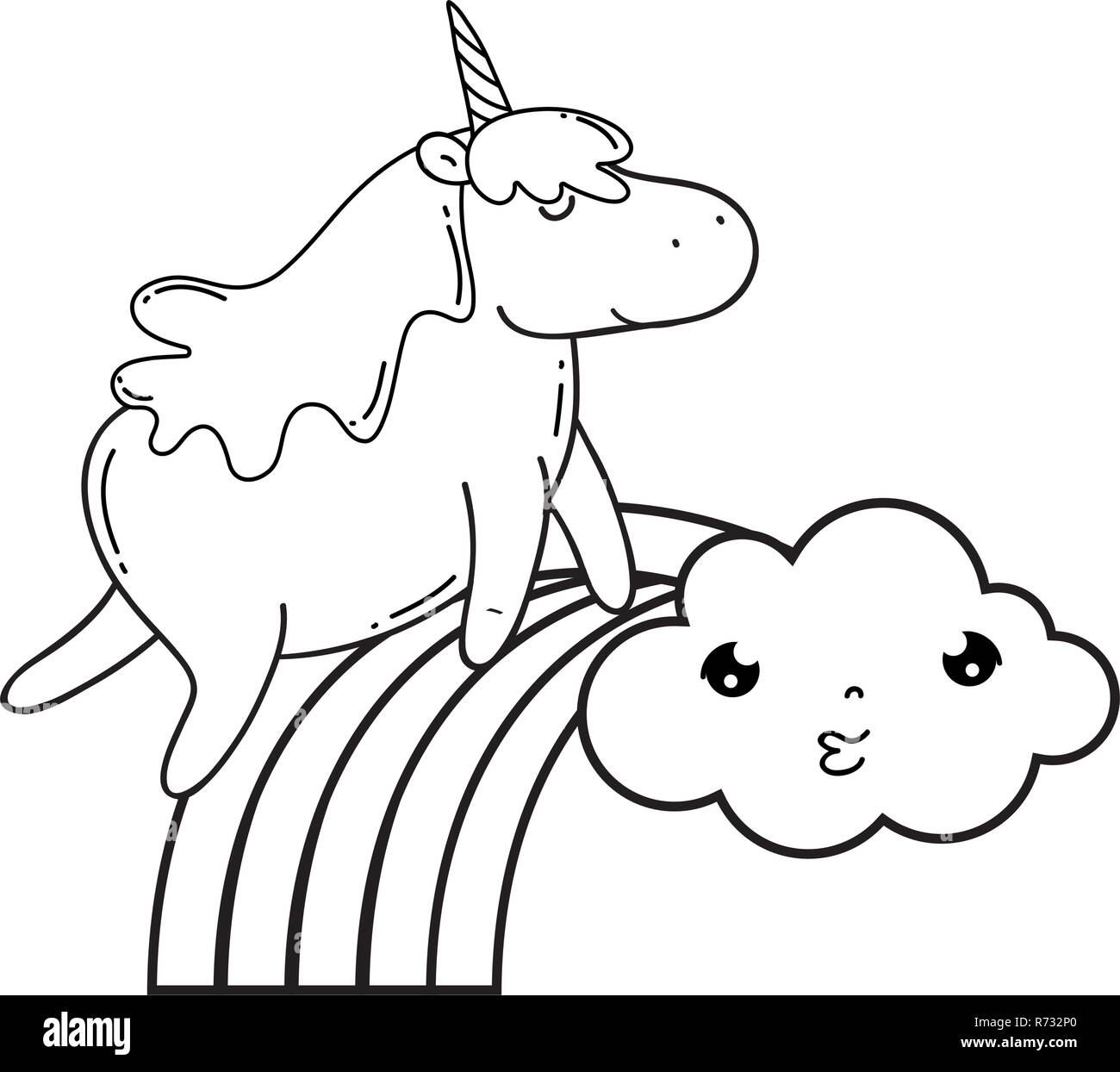 cute unicorn with clouds and rainbow kawaii Stock Vector Image & Art ...