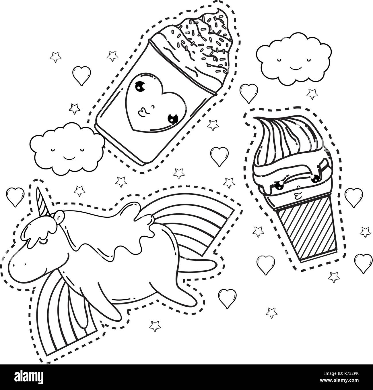 cute unicorn with set kawaii icons Stock Vector Image &amp; Art - Alamy