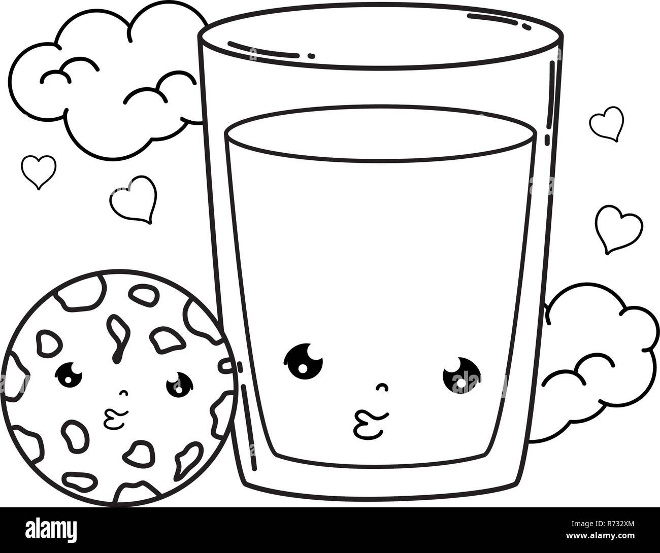 Milk Glass With Cookie Kawaii Character Stock Vector Image Art Alamy