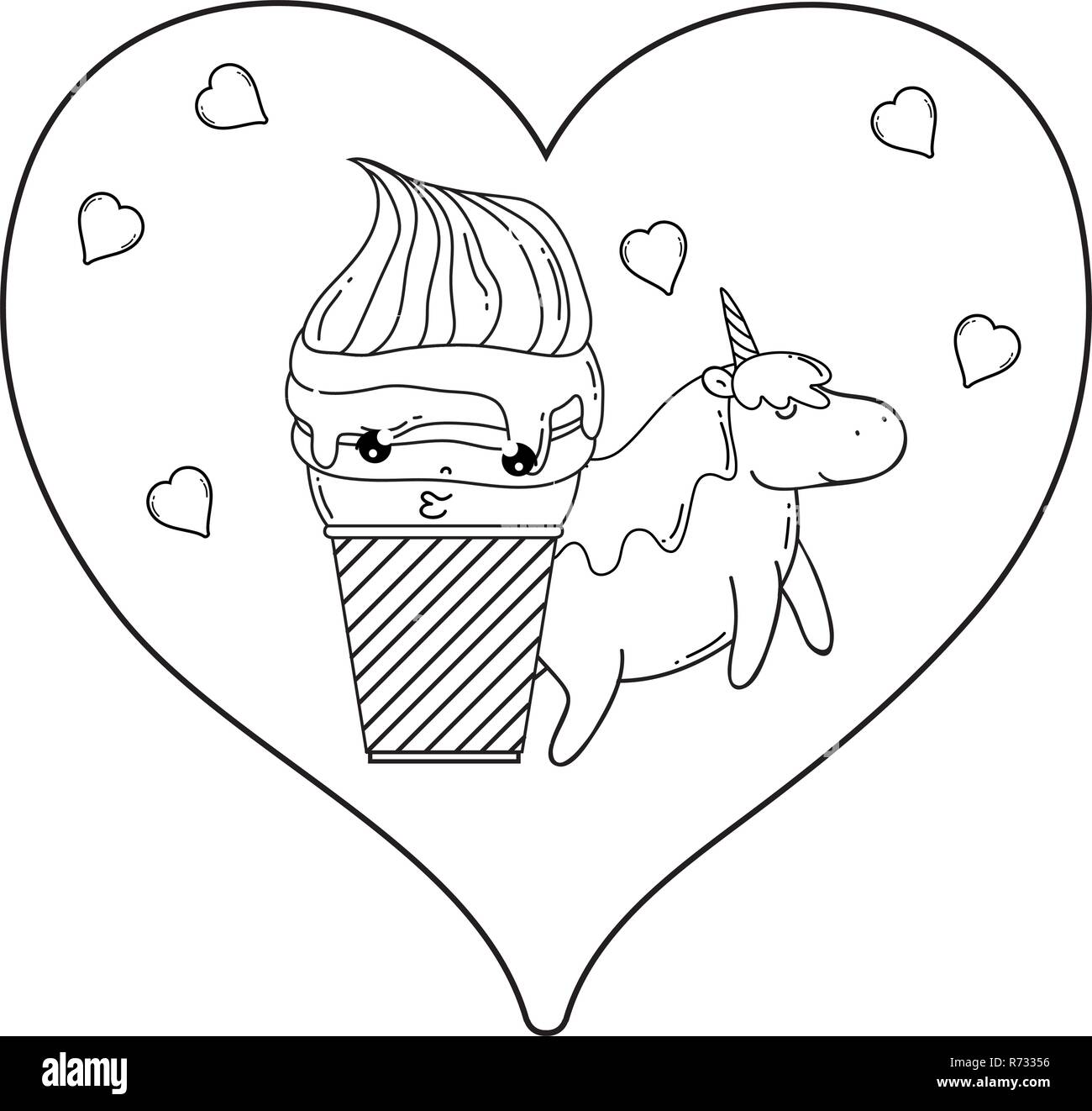 cute unicorn with ice cream kawaii Stock Vector Image & Art Alamy
