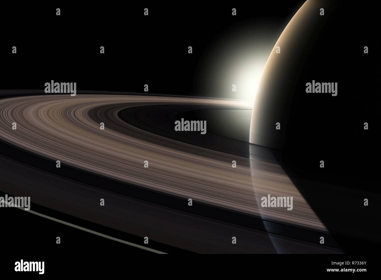 The planet of Saturn. Rings of the planet Saturn. Computer graphics Stock Photo