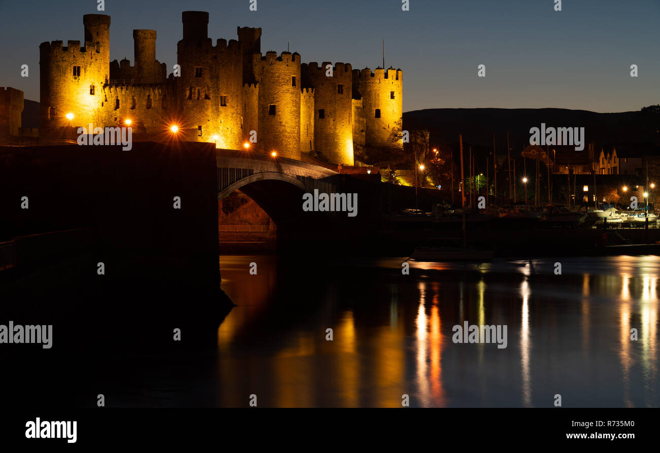 Conwy Castle and Quay on the River Conwy, North Wales. Image taken in