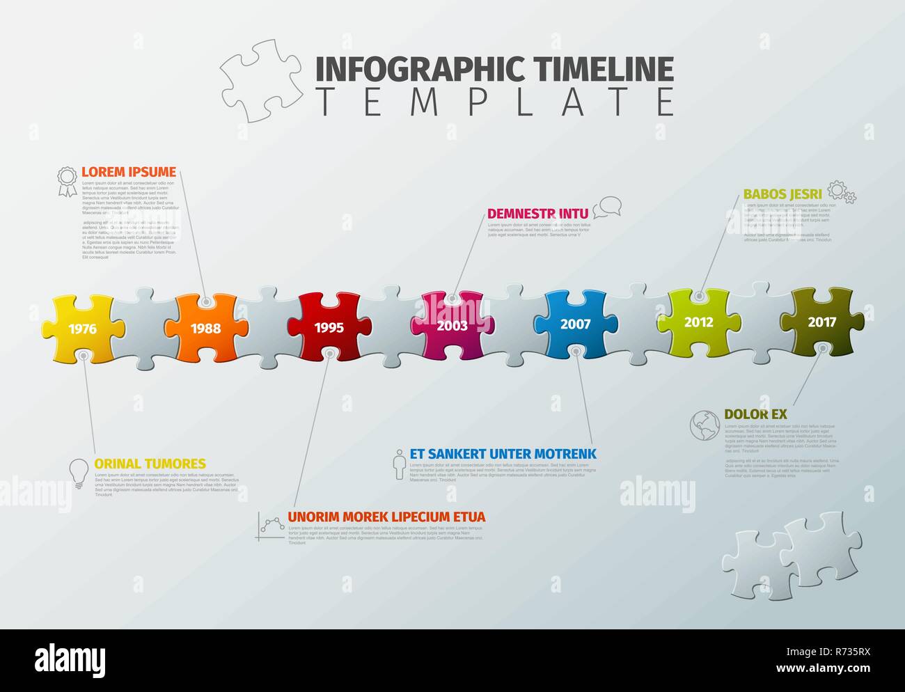 Vector puzzle Infographic timeline report template made from colorful
