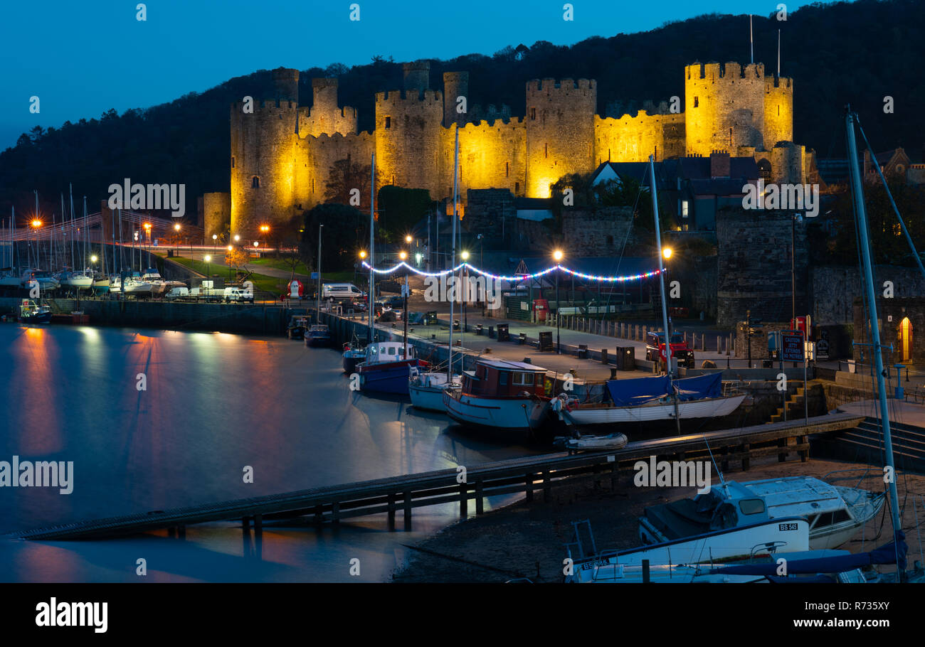 Conwy Castle and Quay on the River Conwy, North Wales. Image taken in