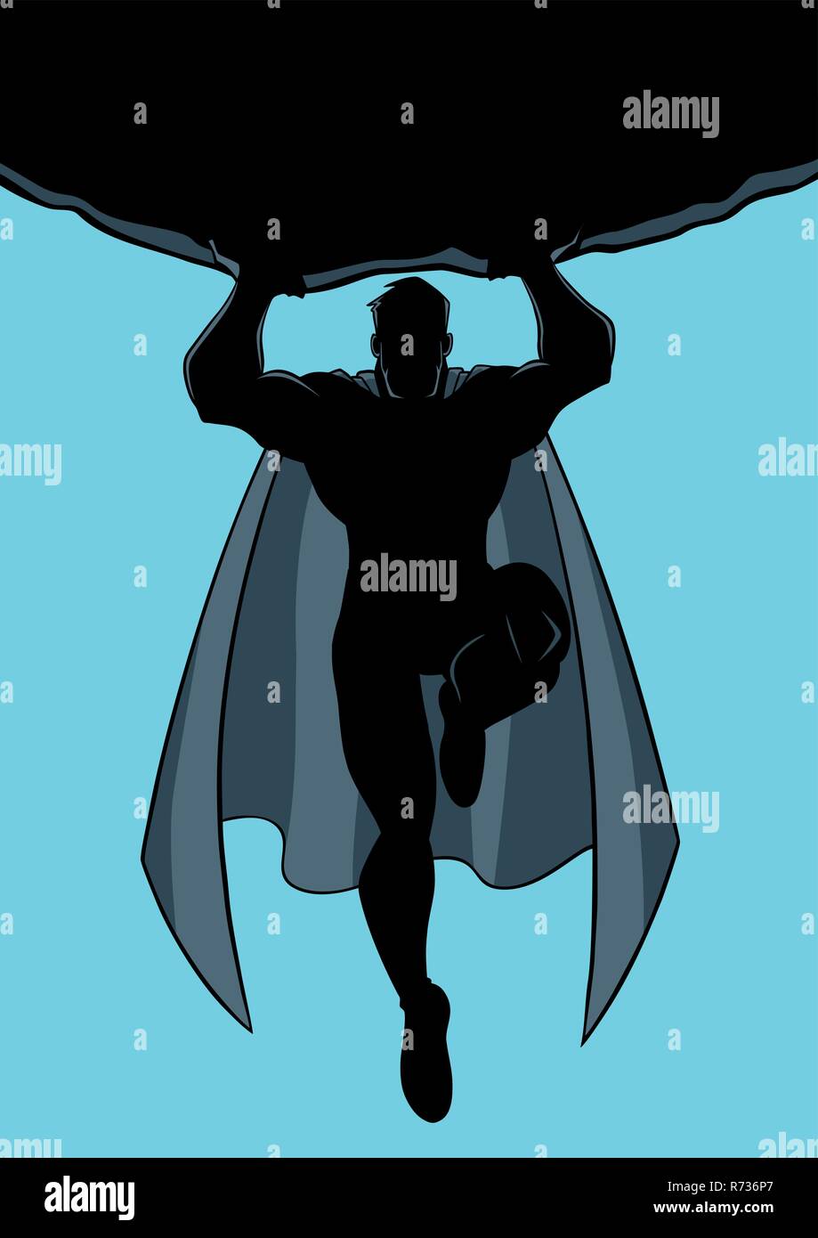 Superhero Holding Boulder Silhouette Stock Vector
