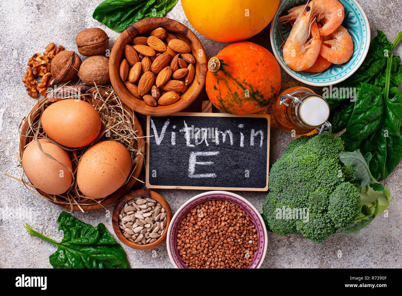 Assortment food sources of vitamin E Stock Photo - Alamy