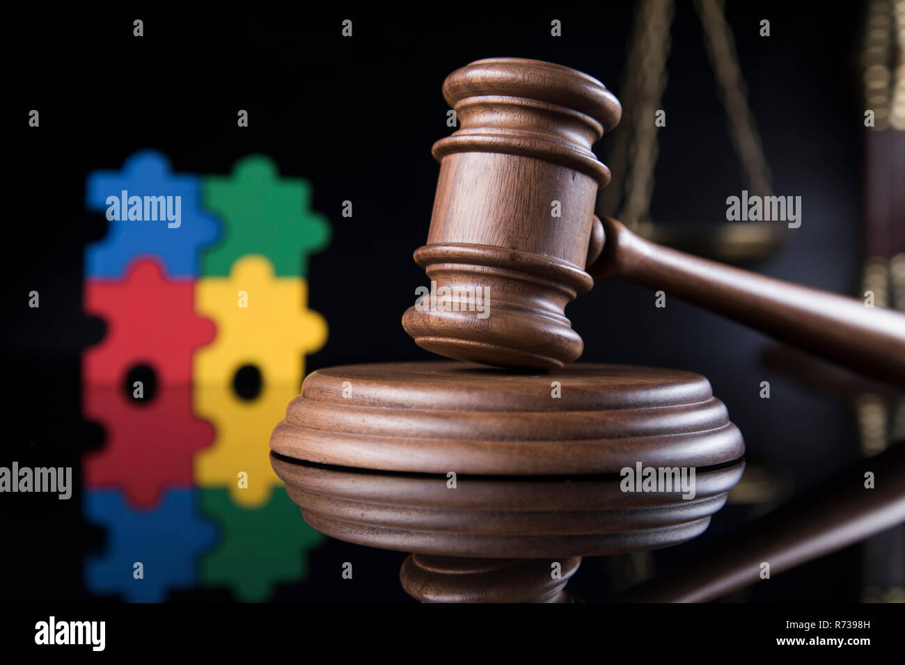 Puzzle , Gavel, Mallet of justice concept Stock Photo Alamy