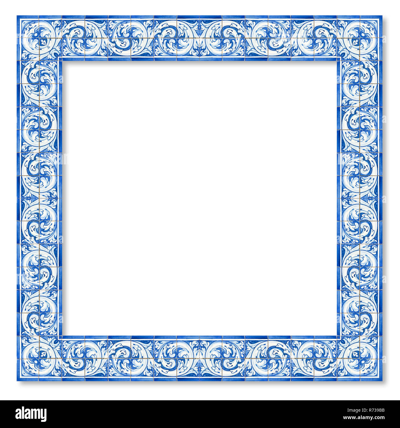 Frame design with typical portuguese decorations with colored ceramic tiles called 'azulejos' - high resolution image on white background for easy sel Stock Photo