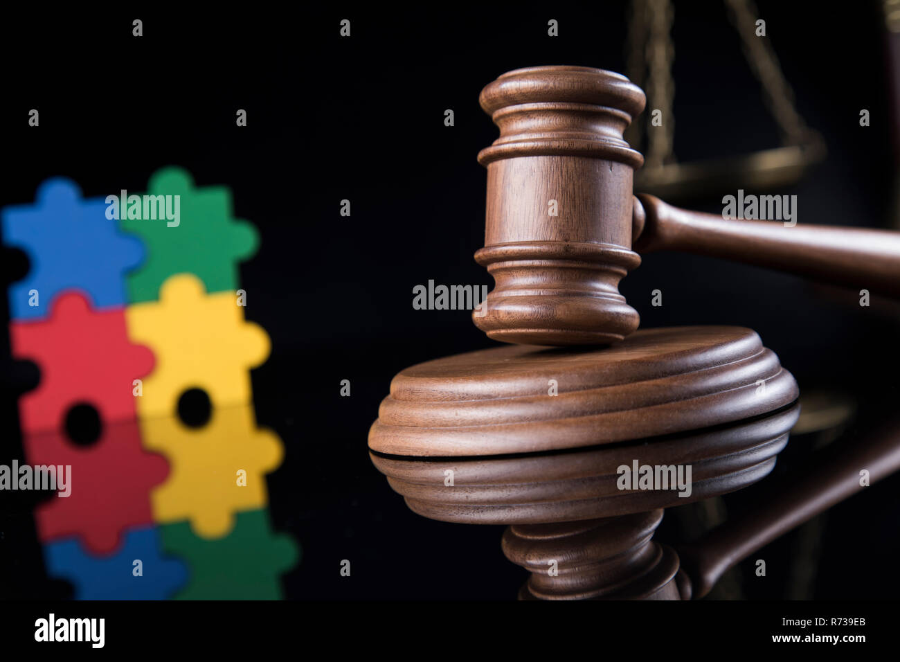 Puzzle , Gavel, Mallet of justice concept Stock Photo Alamy