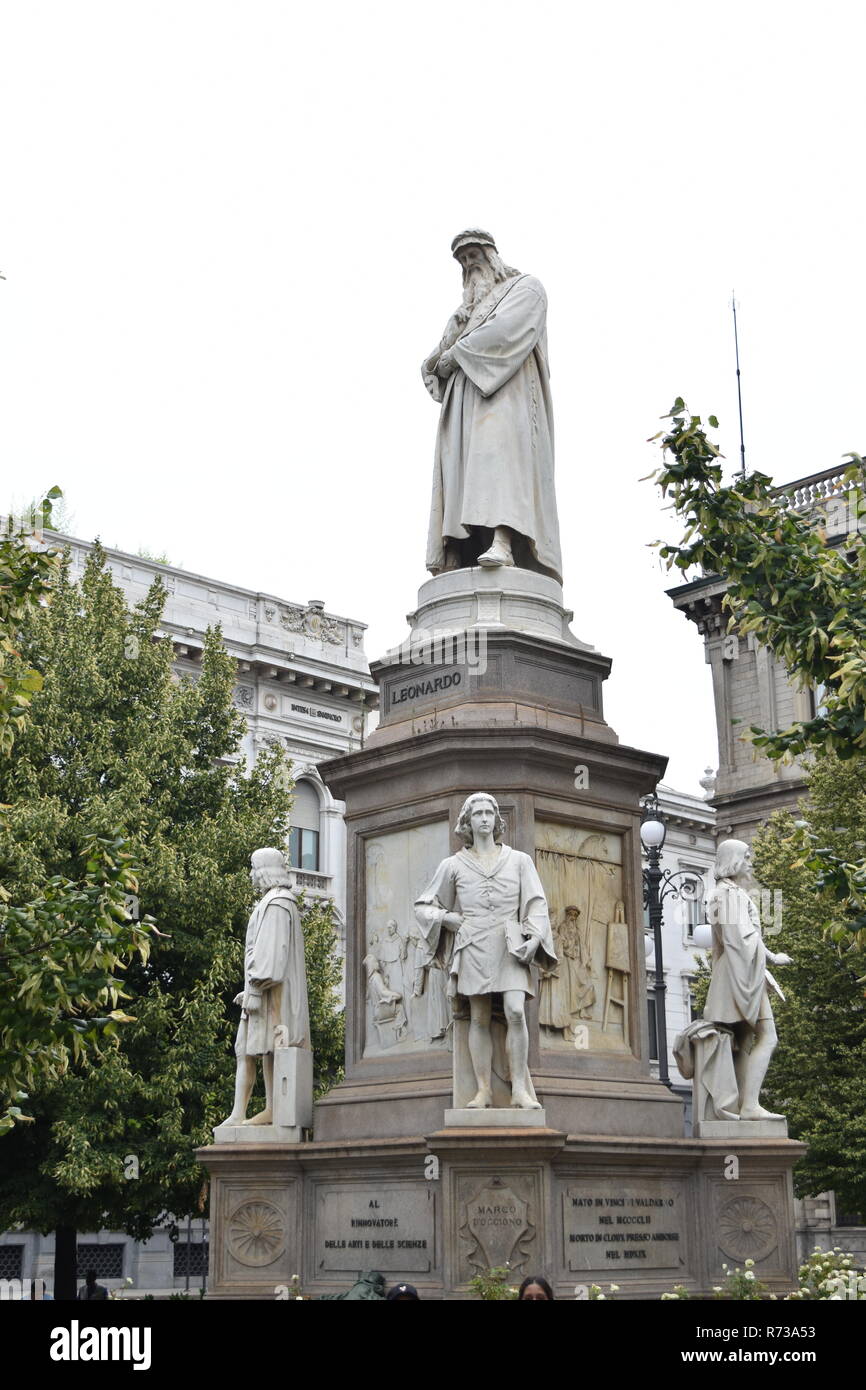 Statue of Leonardo da Vinci, Milan, Italy Stock Photo