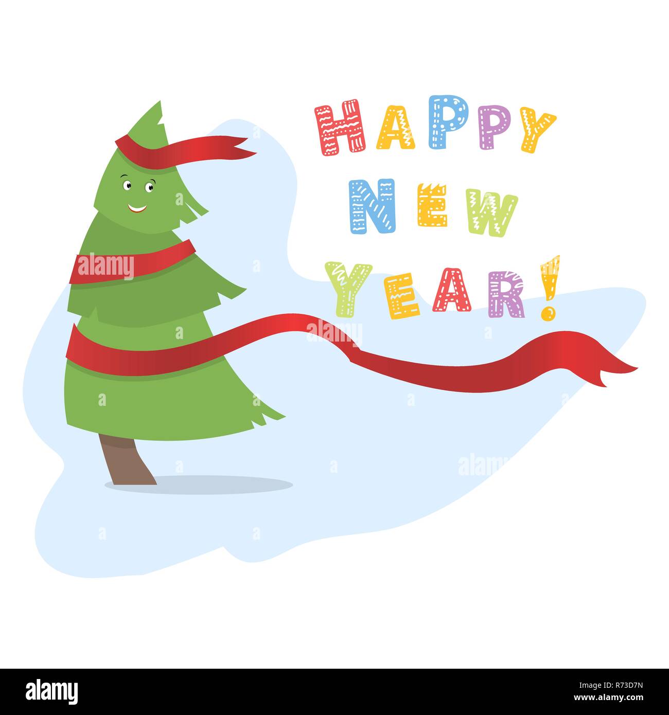 Vector Christmas tree with red ribbon over white Stock Vector