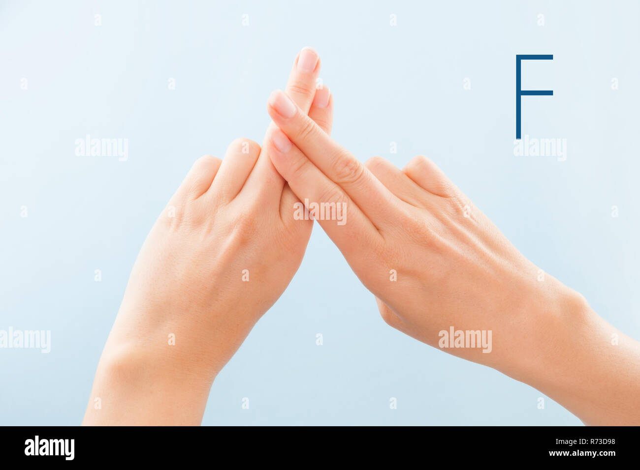BSL Fingerspelling alphabet F Stock Photo Alamy