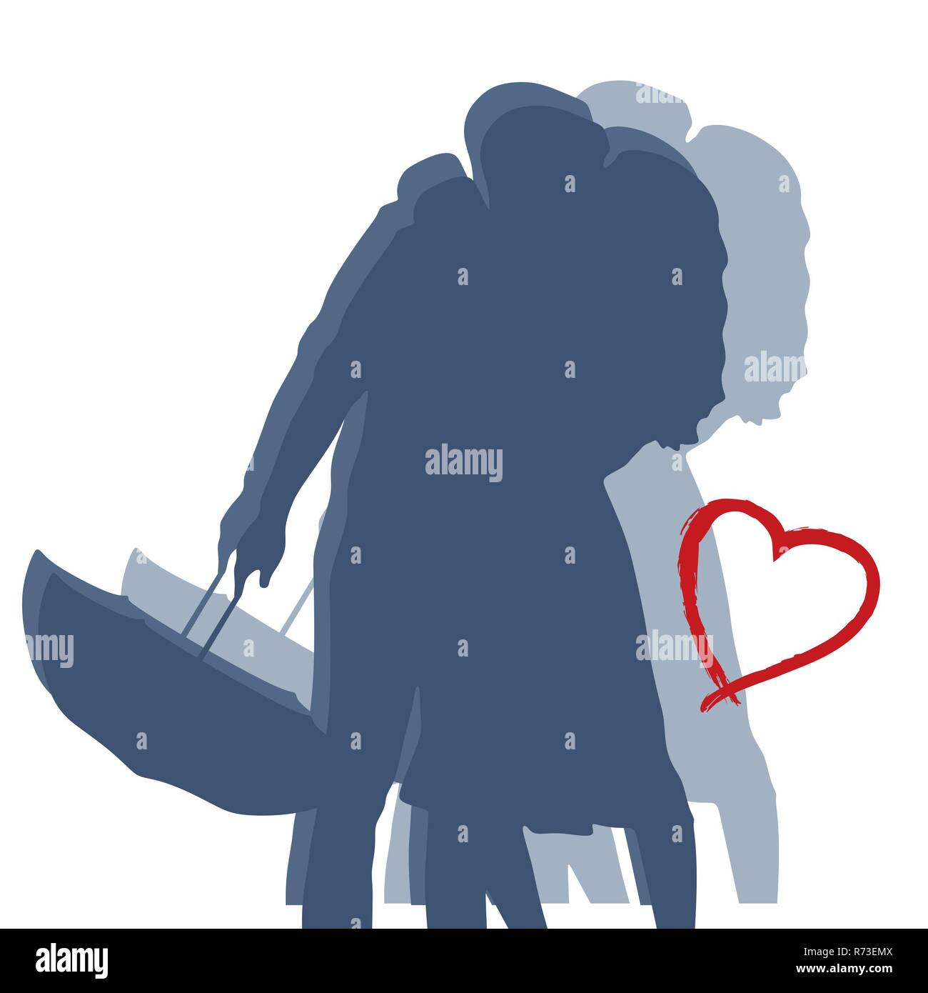 man and woman kissing silhouette valentine's day background Stock Photo