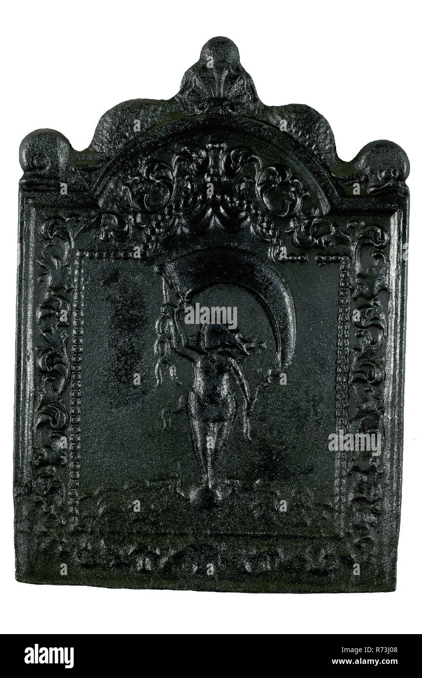 Fireback With De Fortuin Woman With Streamer Hob Plate Cast