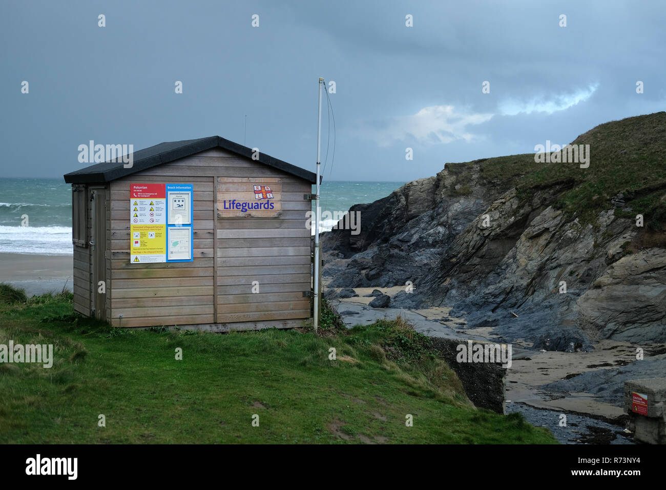 A lifeguard shed, hut closed for the winter Stock Photo