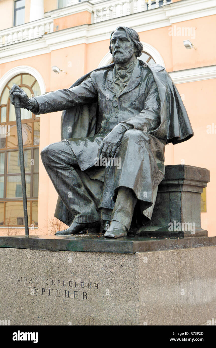 Saint-Petersburg.Russia.March. 14.2018.The monument to the great Russian writer ,a classic of literature,by I. S. Turgenev.It was installed at the Man Stock Photo