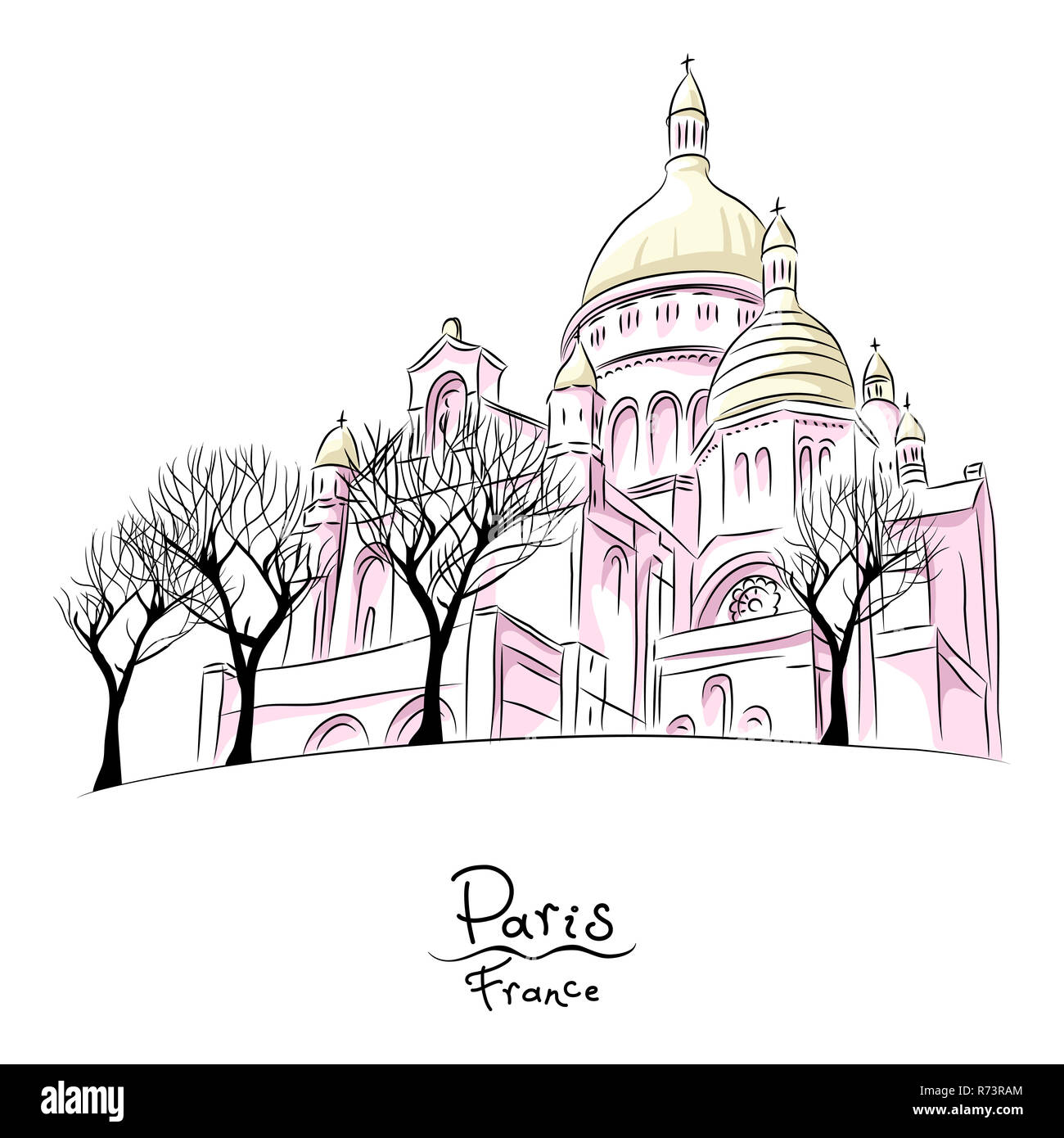 Vector sketch of Sacre Coeur in Paris, France Stock Photo