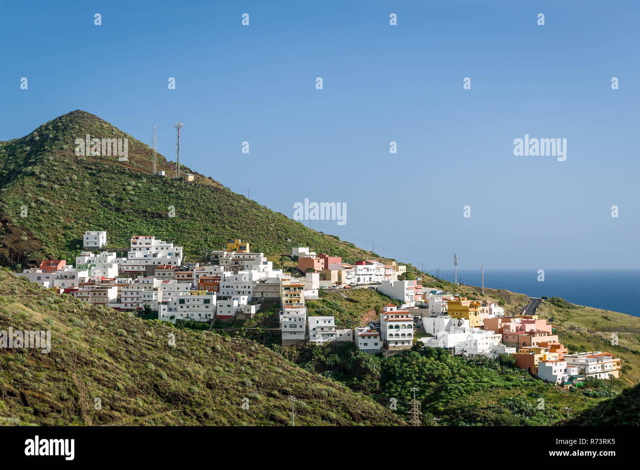 New village on the mountain slope of Tenerife island Stock Photo