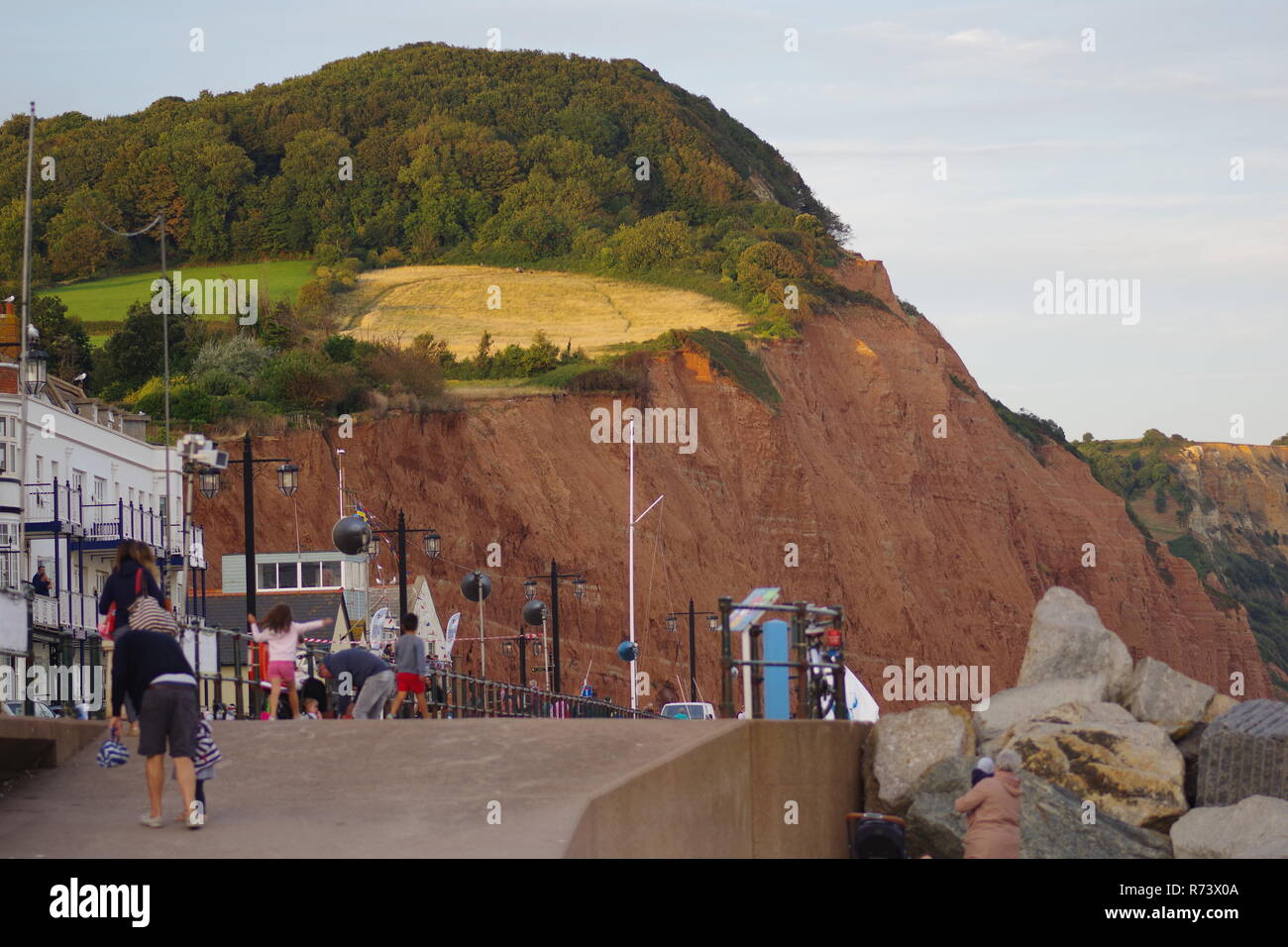 High Peak Cliff of red Sandstone at Sidmouth in the Golden Light of a